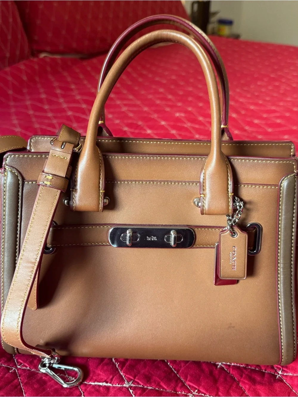 Coach Two-Tone Tan and Brown Leather Satchel